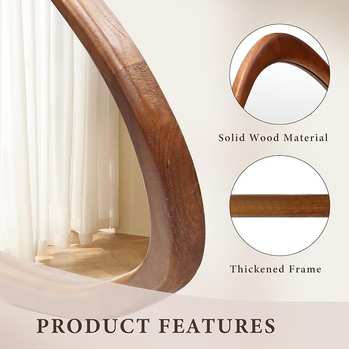 22‘’x48'' Asymmetrical Mirror with Wood Frame, Small Irregular Wall Odd Shaped Mid Century Modern Mirror Christmas Decor for Bedroom Living Room Entryway Hall (Wood)