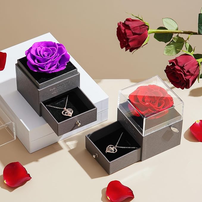 ADDWel Rose Gifts for Mom from Daughter and Son - Real Preserved Rose with Mothers Day Necklace, Meaningful You are My Sunshine Music Box for Women, I Love You Mom Gifts for Birthday or Mother's Day