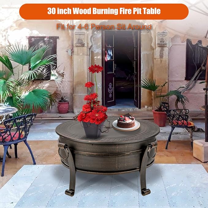 EcoNook 36 Inch Fire Pit with Grill & Lid, Fireplace & Round Table & BBQ 3 in 1 Fire Pit,Heavy Duty Wood Burning Fire Pits for Outside with Fire Poker, Waterproof Cover & Log Grate