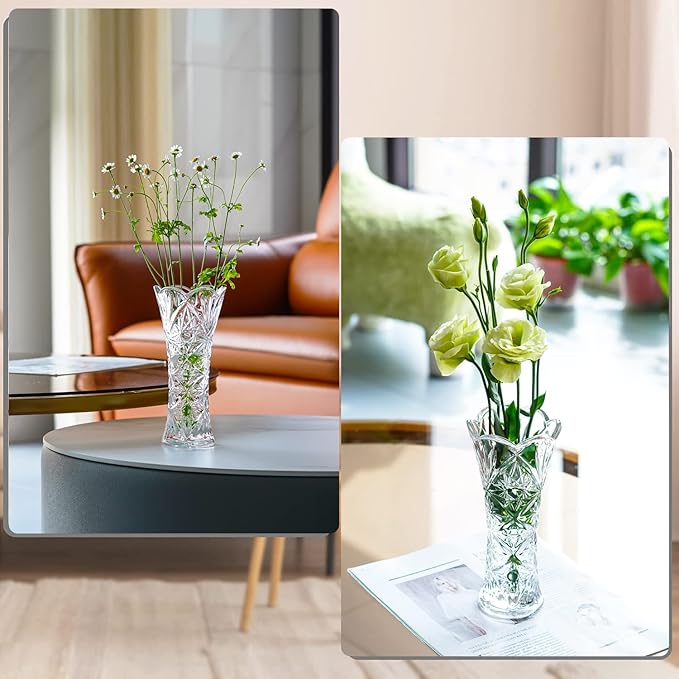Kanpura 7.6" Clear Glass Flower Vase,Thickened Crystal Glass Vase for Flowers & Christmas Decor,Sunflower Design (1 Piece)
