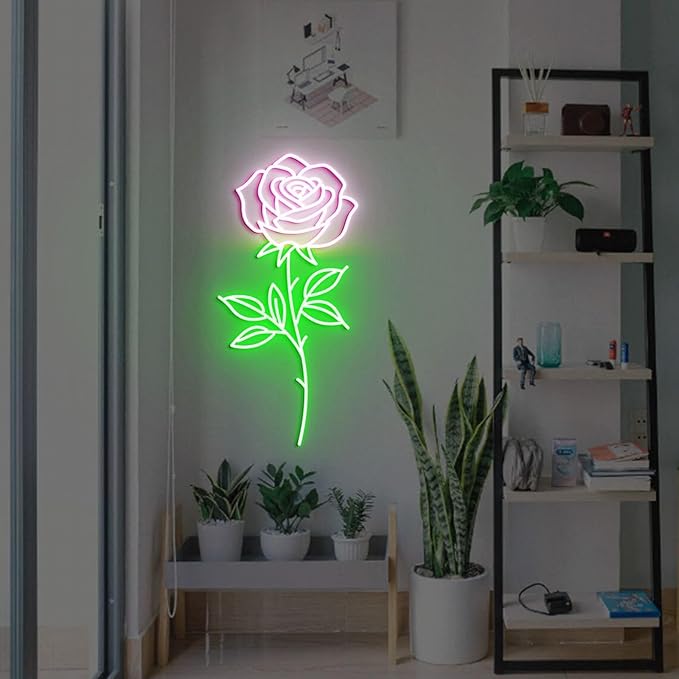 Rose Flower Neon Sign - Dimmable, Customizable Colors, Ideal Love Neon Sign & Neon Signs for Wall Decor, Perfect for Couples' Bedrooms, Wedding Spaces, Romantic Enthusiasts' Homes, Great Gift for Lovers & Romantic Style Fans