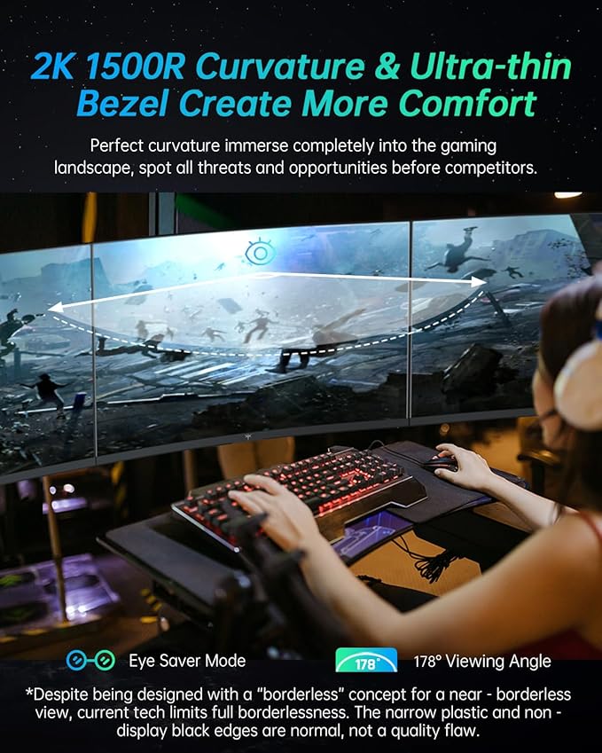 KTC 27 inch Gaming Monitor, 1440P Curved Monitor, 180Hz, 144Hz, 2K, 1500R, 1ms, FreeSync/G-Sync Compatible, DisplayPort/HDMI/USB, Ultrawide PC Vesa/Wall Mount Computer Monitor, H27S17