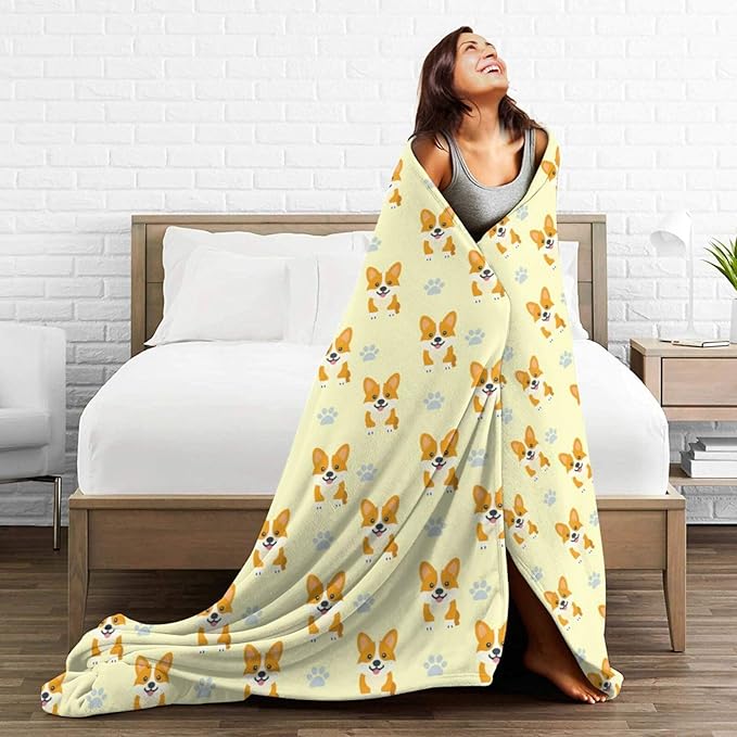 Corgi Blanket Cute Corgi Dog Throw Blanket Puppy Soft Cozy Fleece Fuzzy Stuffed Plush Flannel Gifts for Girls Women Boys Kids Adults 60"X80"