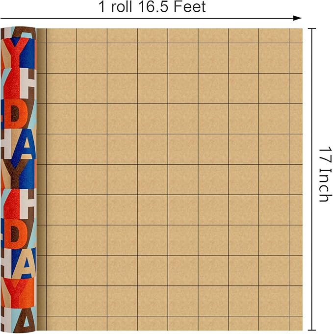 MAYPLUSS Happy Birthday Wrapping Paper Roll, Colorful Kraft Birthday Gift Wrap for Men Boys Girls Women 17 IN x 16.5 FT