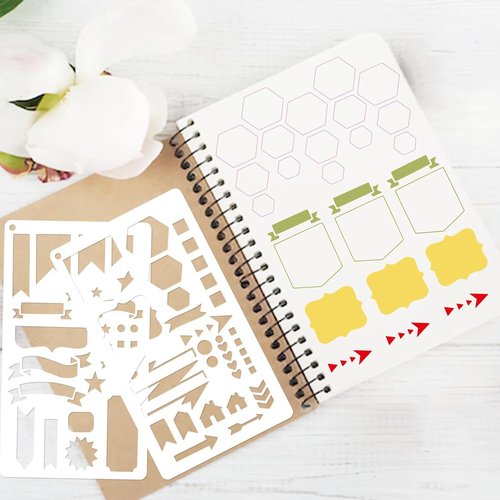 Skiennix 21-Piece Journal Stencil Set - Perfect for Planners, Scrapbooking & DIY Projects | 4 x 7 Inch