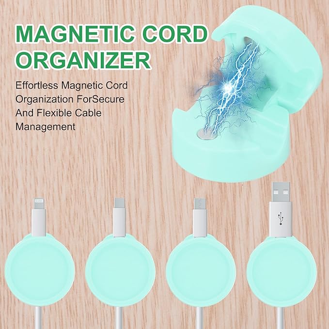 PATIKIL Cable Organizer Holder, 3 Pcs Magnetic Spring Desk Cable Management Clips Adhesive Cord Holder Keeper for Office Desktop Wall Car, Blue