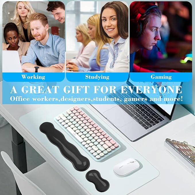 Gel Wrist Rest for Keyboard and Mouse, Wrist Rest for Keyboard, Mouse Wrist Support, Pain Relief, Cool Touch, Non-Skid, Keyboard Wrist pad
