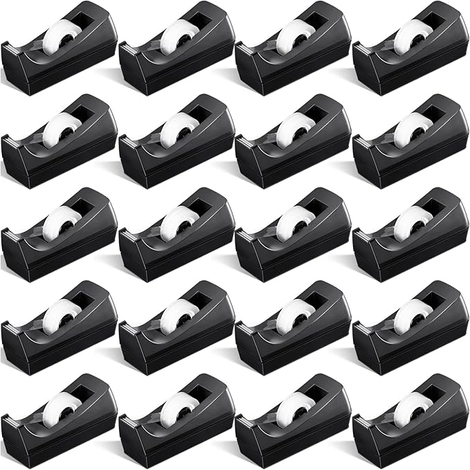 Lanties 20 Pack Desktop Tape Dispensers Non Skid Base for Office Home School (Tape Not Included) (Black)