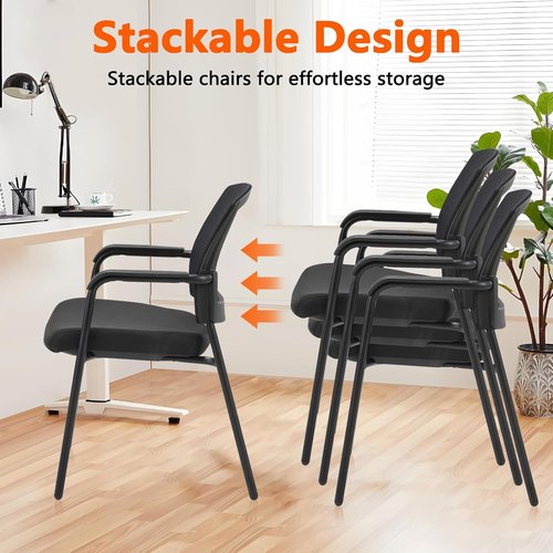 CLATINA Office Guest Chair - Ergonomic Mesh Back with Lumbar Support | Black, 4-Pack for Waiting Rooms