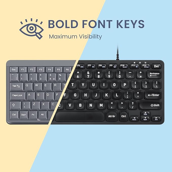 Perixx PERIBOARD-432 Wired Mini USB Keyboard - X Type Scissor Keys - Big Print Keys - US English, Black
