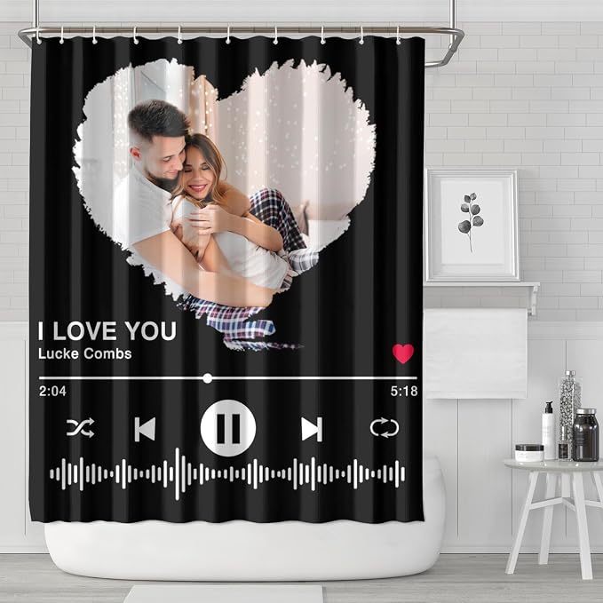 Personalized Shower Curtain Set Custom Photo Shower Curtains Modern Minimalist Home Bathroom Curtain Decor with 12 Hooks 72 Inch Wide * 84 Inch High