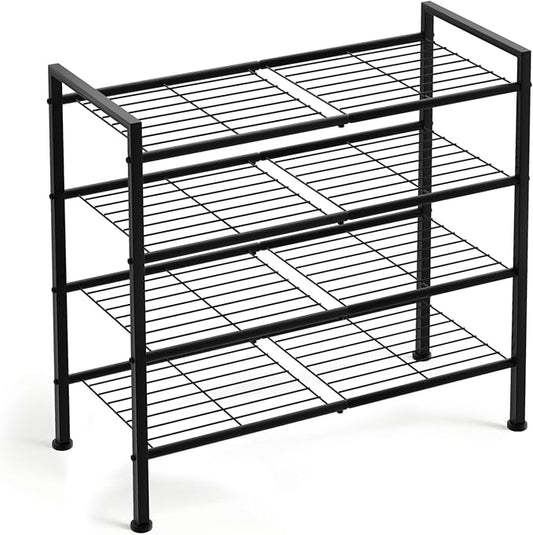 DongRong 4-Tier Shoe Rack,Metal Simple Shoe Storage Organizer Shelf for Closet,Entryway, Bedroom,Garage (Black, 4 Tier)