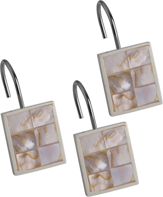 Milano Decorative Shower Curtain Hooks - Set of 12 Shower Curtain Rings for Bathroom Shower - Shower Hooks for Shower Curtain Finished in Modern Mother of Pearl