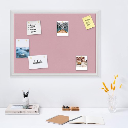 Navaris Framed Fabric Bulletin Board | 18 x 24 Inch Plush Jewelry Organizer - Rose & White Frame