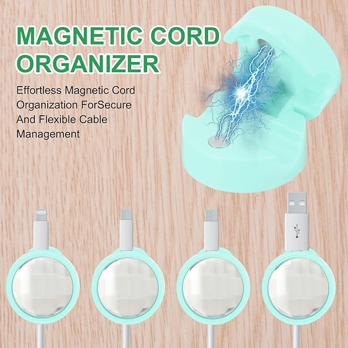 PATIKIL Cable Organizer Holder, 12 Pcs Magnetic Spring Desk Cable Management Clips Adhesive Cord Holder Keeper for Office Desktop Wall Car, Blue
