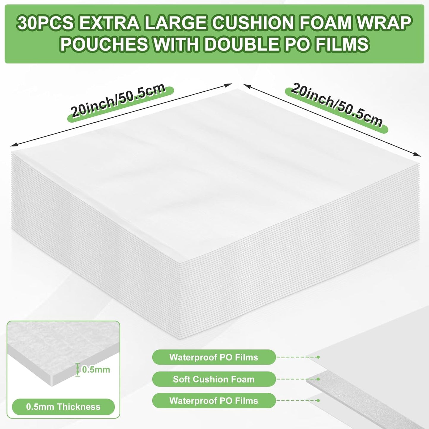 Skiennix Extra Large Foam Pouches - 30 Pcs 20x20 Inch Cushion Wrap for Moving Fragile Items
