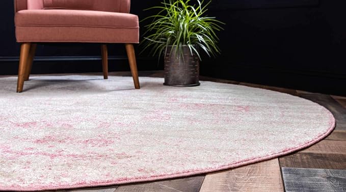Unique Loom Bromley Collection Area Rug - Wells (5' 3" Round, Pink/ Ivory)