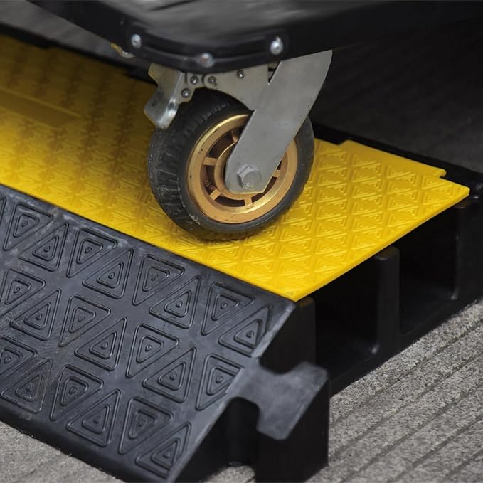 OranLite Large 2-Channel Rubber Floor Cable Protector Ramp, Heavy-Duty Floor Cable Wire Cord Cover Speed Bumps, Driveway Hose Cable Ramp Protective Cover (2 Large Channels)
