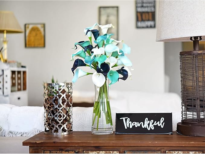 FiveSeasonStuff Real Touch Calla Lily Artificial Flowers Wedding Bridal Bouquet | Floral Arrangements | 15 Calla Lilies (Posh Blue Mix)