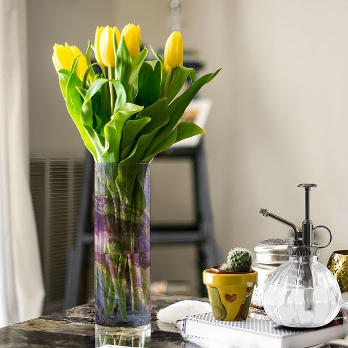 ALAZA Purple Gilded Marble Flower Vases for Home Decor Kitchen Bedroom Living Room Bathroom Office Table Decorations