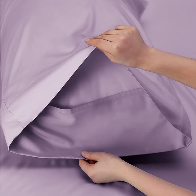 Bedsure Queen Sheet Set, Rayon Derived from Bamboo, Cooling Sheets, Breathable & Soft, Deep Pocket Up to 16 Inches, Hotel Luxury Silky Bedding for Hot Sleepers, Lilac