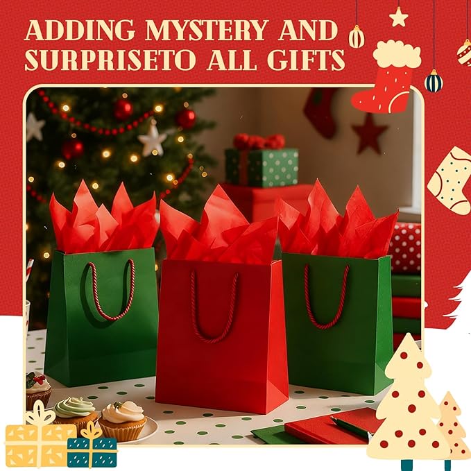 Qilery 500 Sheets Christmas Red Tissue Paper Bulk for Gift Bags 20 x 30 Inch Acid Free Wrapping Paper Sheets for Christmas Decoration DIY Crafts, Packing Supplies for Moving, Wedding Party