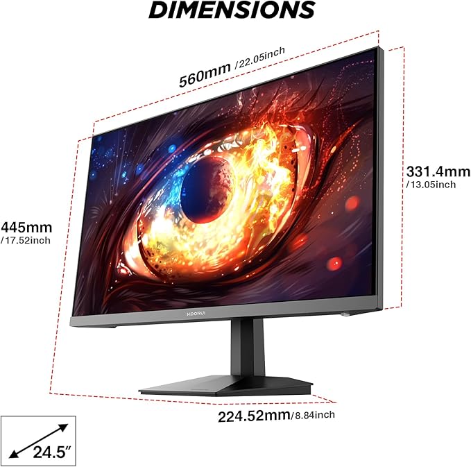 KOORUI 24.5 Inch Gaming Monitor 200Hz, 1ms, FHD(1920 * 1080p) IPS Display, HDR400, 90% DCI-P3 Color Gamut with Adaptive Sync, HDMI & DP Port, Black, G2511P