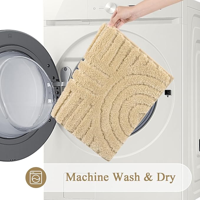 SHACOS Super Soft Bathroom Runner Rugs 24"x60" Non Slip Boho Bath Mats Microfiber Absorbent Carpet for Bath Room Machine Washable Shaggy Bath Rugs for Shower Bathtub Home Decor, Beige 2' x 5'