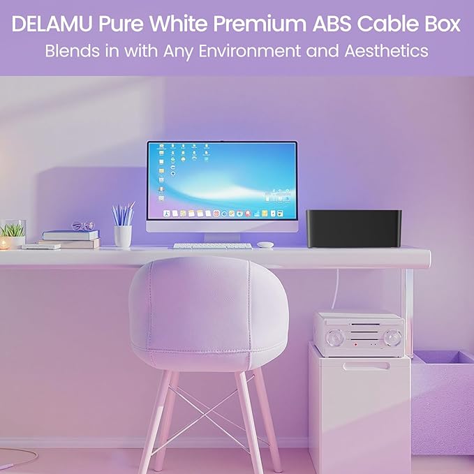 Delamu 2 Pack Cable Management Box, Stylish Black Cable Management, Pet & Child-Proof ABS Cord Box Hider, Medium and Small Cable Box for Computer WiFi Router Box Hider USB Hub, Floor Cord Covers