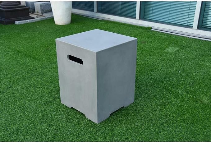 AMS Fireplace | Elementi Square-2 Smooth Light Gray 20 lbs Propane Tank Cover | Concrete GFRC Base | Dimensions: 15.7 x 15.7 x 20 inches | Perfectly Matches with Westport Fire Pit Table.