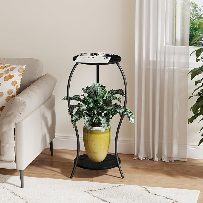 Plant Stand Indoor, 2 Tier Round Tall Plant Stand, Flower Pot Stand, Plant Shelf Rack, Corner Plant Stand for Planter Garden Balcony Patio Living Room, Black