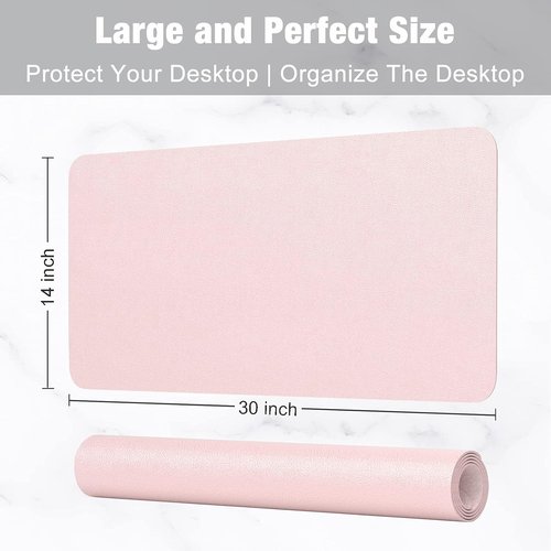 Hsurbtra Desk Pad - XL 30" x 14" PU Leather Desk Mat | Waterproof Non-Slip Blotter in Pink