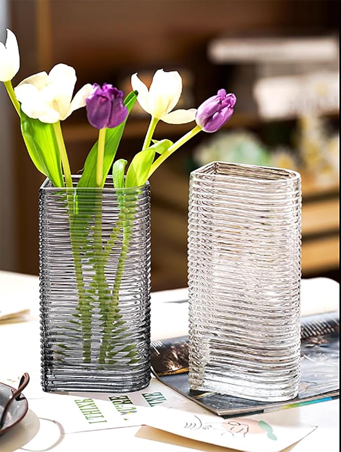 Modern Minimalist Glass Horizontal Stripe Crystal Dry Vase