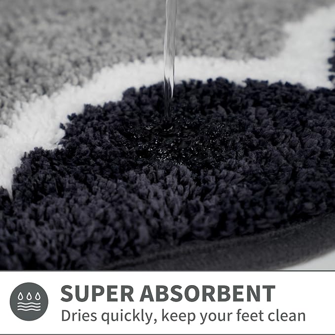 Scalloped Black Bathroom Rugs Mat,Non Slip Absorbent Quick Dry Bath Mats for Shower Room,Plush Microfiber Bath Rug for Bathroom Floor Washable Carpet for Shower Tub Sink Bedroom,17"x47"