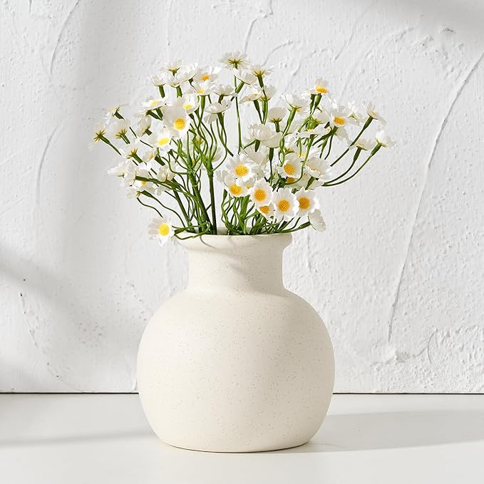 SIDUCAL Spotted Ceramic Modern Vase, 5.8 Inch Rustic Farmhouse Decorative Boho Terracotta Vase for Home Decor, Table, Living Room, Wedding, Shelf Decor, Mantel, Speckled White