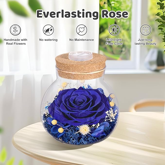 Christmas Birthday Gifts for Women Mom Preserved Rose Eternal Forever Flower in Glass Wishing Bottle with Colorful LED Light Flowers for Delivery Prime for Grandma Wife Sister Friend from Daughter