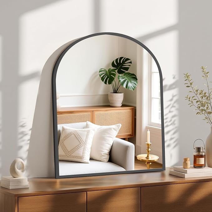 NEWBULIG 32X30 Inch Arched Bathroom Mirror for Wall, Vanity Bathroom Mirrors for Over Sink Tempered Glass, Anti-Rust Arched Metal Framed, Hangs Horizontally or Vertically, Farmhouse Home Decor, Black