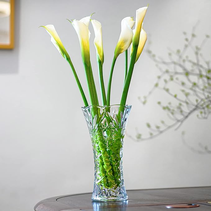 kanpura 11.2'' Tall Glass Flower Vase Sunflower Shape Design,Thickened Clear Crystal Glass Vase for Flower Lovers(1 Piece)