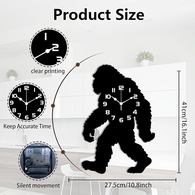 Wild Man Wall Clock Irregular Shape Decorative Wall Clock Man Non-Ticking Clock for Home Office Decoration, 16.14×12.12 inch