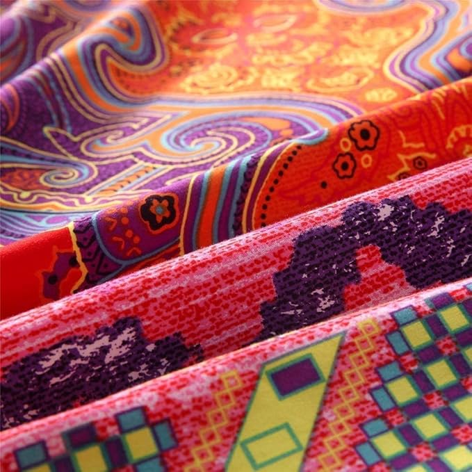 Boho Full Comforter Set Soft Chic 3 Pieces Bedding Full Comforter Set Lightweight Exotic Red Teal Bohemian Mandala Colorful Vintage Comforter Bed Set for All Seasons