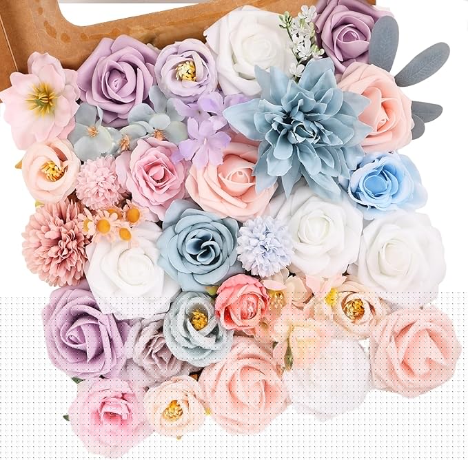 Artificial Flowers Combo Box Dusty Blue Pink Artificial Flowers for DIY Tables Centerpieces Baby Shower Bridal Shower Wedding Bouquet Party Decor