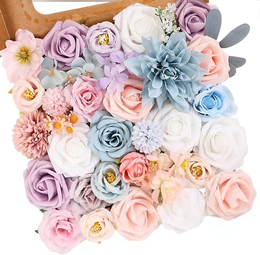 Artificial Flowers Combo Box Dusty Blue Pink Artificial Flowers for DIY Tables Centerpieces Baby Shower Bridal Shower Wedding Bouquet Party Decor