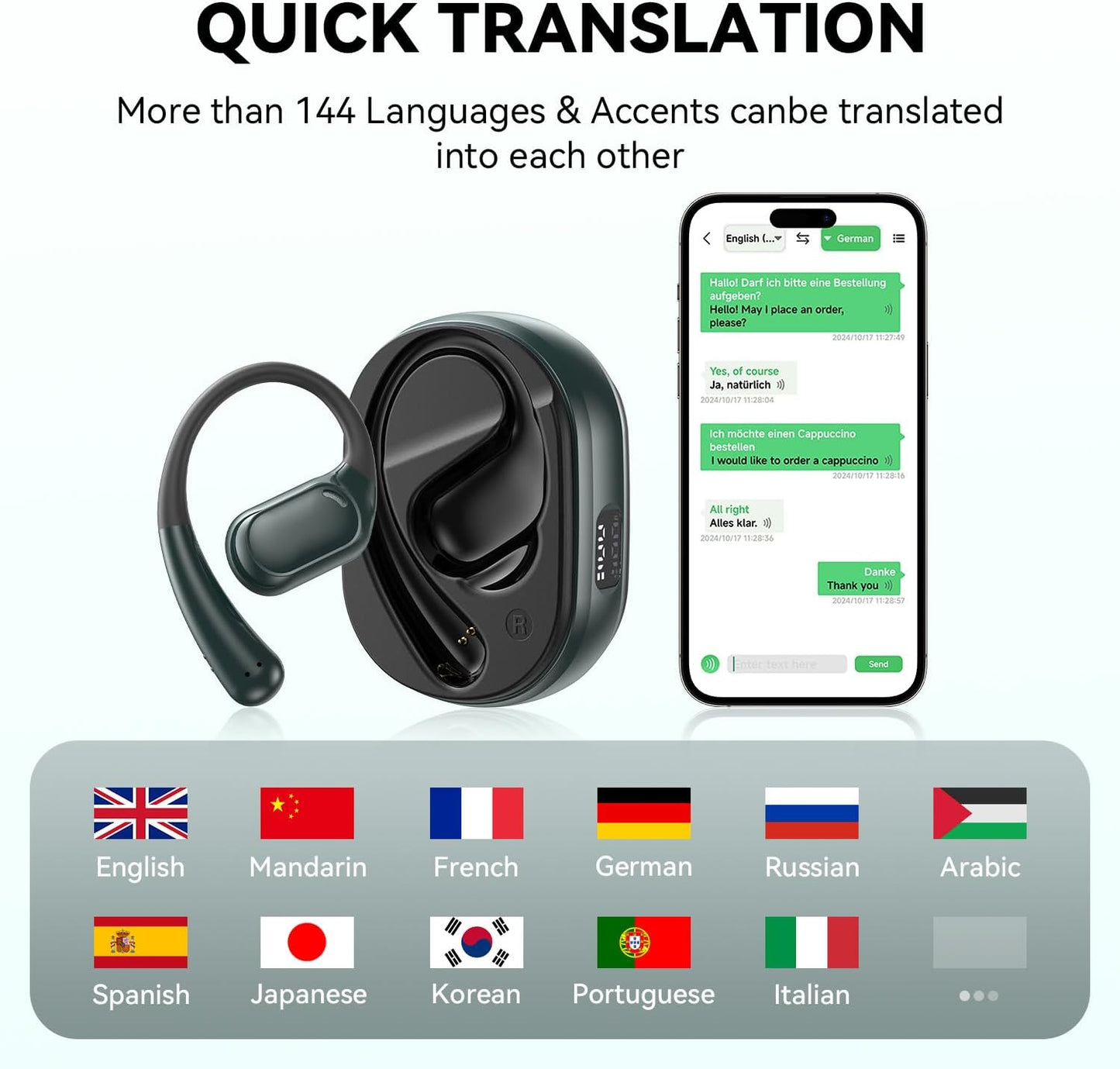 Skiennix AI Translation Earbuds - Real-Time Translator with 144 Languages & Bluetooth 5.4 Support