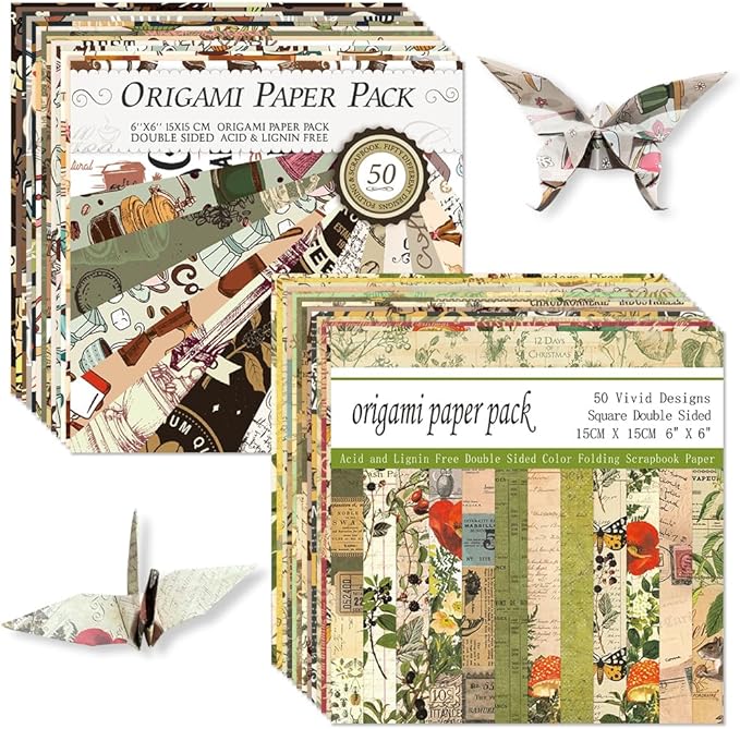 Origami Paper Kit Dobule Sided 100 Sheets 100 Colors 6 Inch Japanese Chiyo Square Easy Fold Arts Crafts DIY Handwork Origami Papers Coffee Newspapers