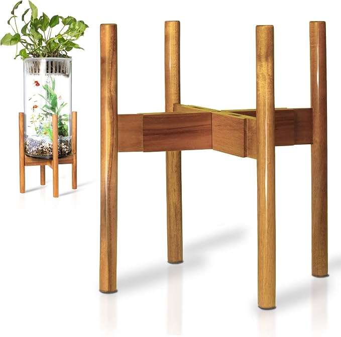RAINBLELAND Acacia Hardwood Adjustable Plant Stand Indoor, Planter Stand Pot, Mid Century Modern Planter Holder for Indoor Plants, Outdoor Pedestal fits 8 9 10 11 12 Inches Pots, Wooden Pedestal Only