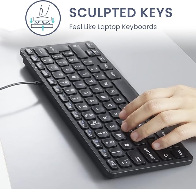 Perixx PERIBOARD-432 Wired Mini USB Keyboard - X Type Scissor Keys - Big Print Keys - US English, Black