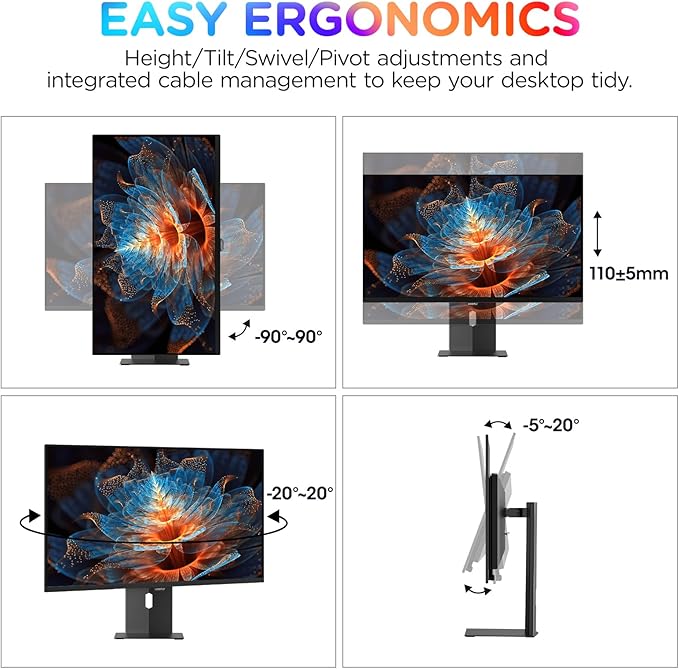 KOORUI 27 inch QD-OLED Gaming Monitor, 240Hz Monitor, 0.03ms, QHD 1440p AdaptiveSync, 99% DCI-P3, HDR True Black 400, Height/Pivot/Tilt/Swivel Adjustability, HDMI & DisplayPort VESA, Black, S2721XO