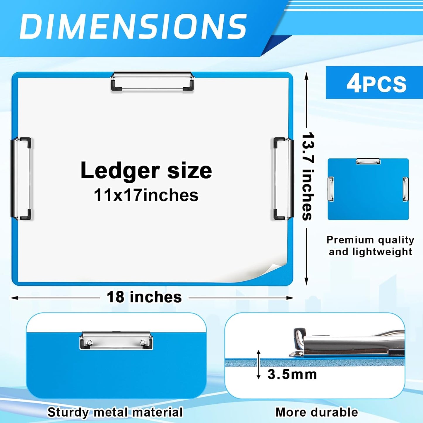 Tenceur Extra Large 11x17 Clipboard - Blue Horizontal Drawing Board for Art & School Supplies