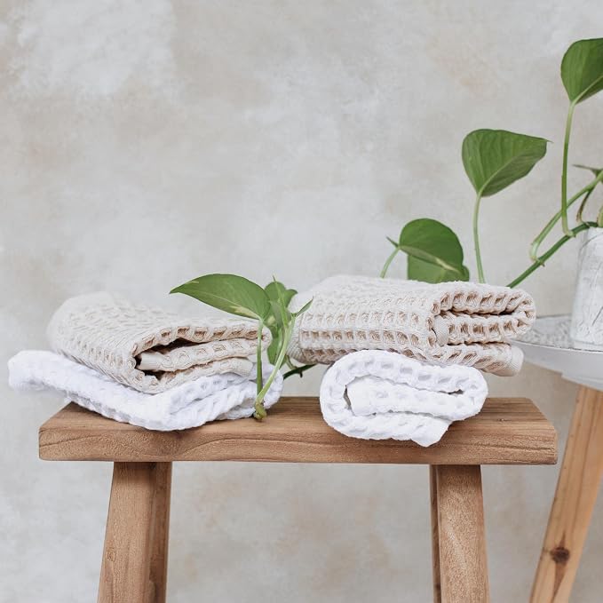 sea me at home Waffle Washcloths Set, 100% Turkish Cotton (Light Grey)
