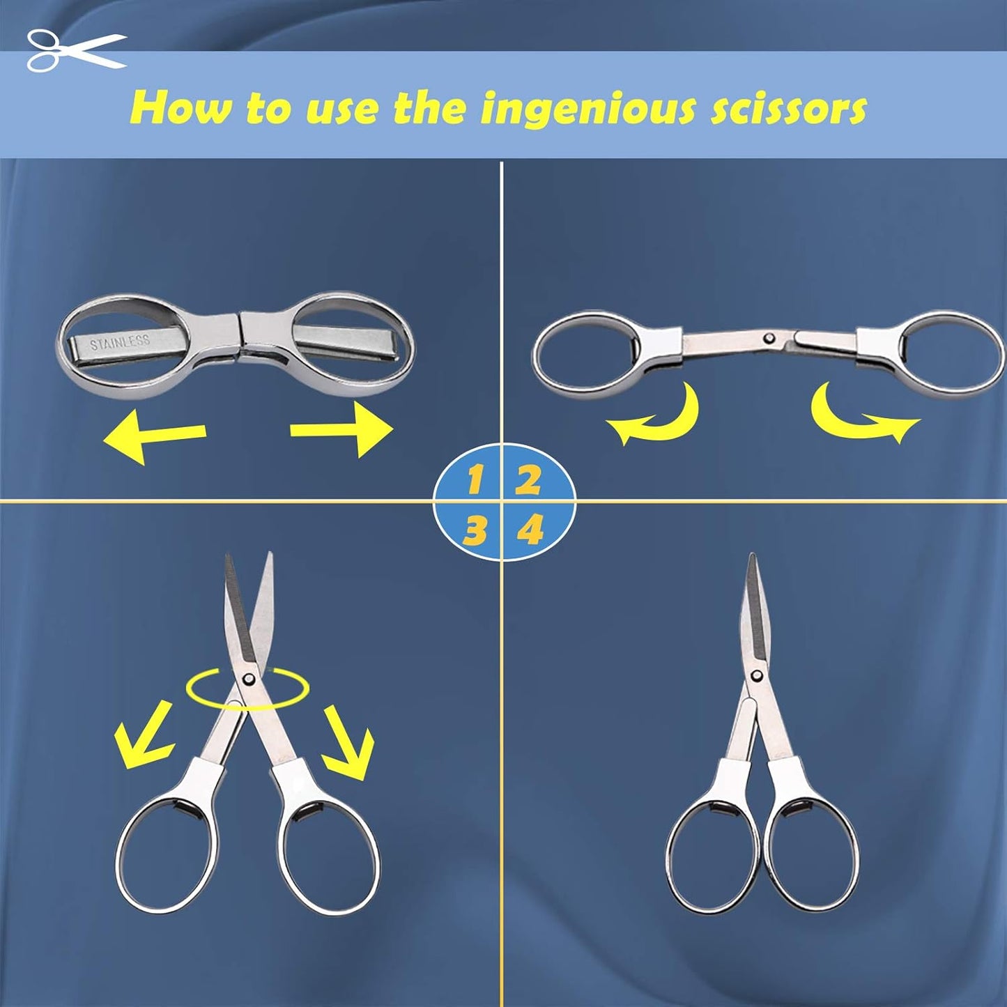 Skiennix Folding Scissors - Portable Stainless Steel Telescopic Cutter | Compact for Home & Travel